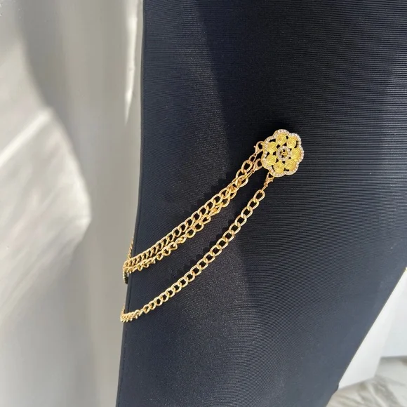 Brand New! Elegant Black Dress with Gold Accents - Picture 6 of 10